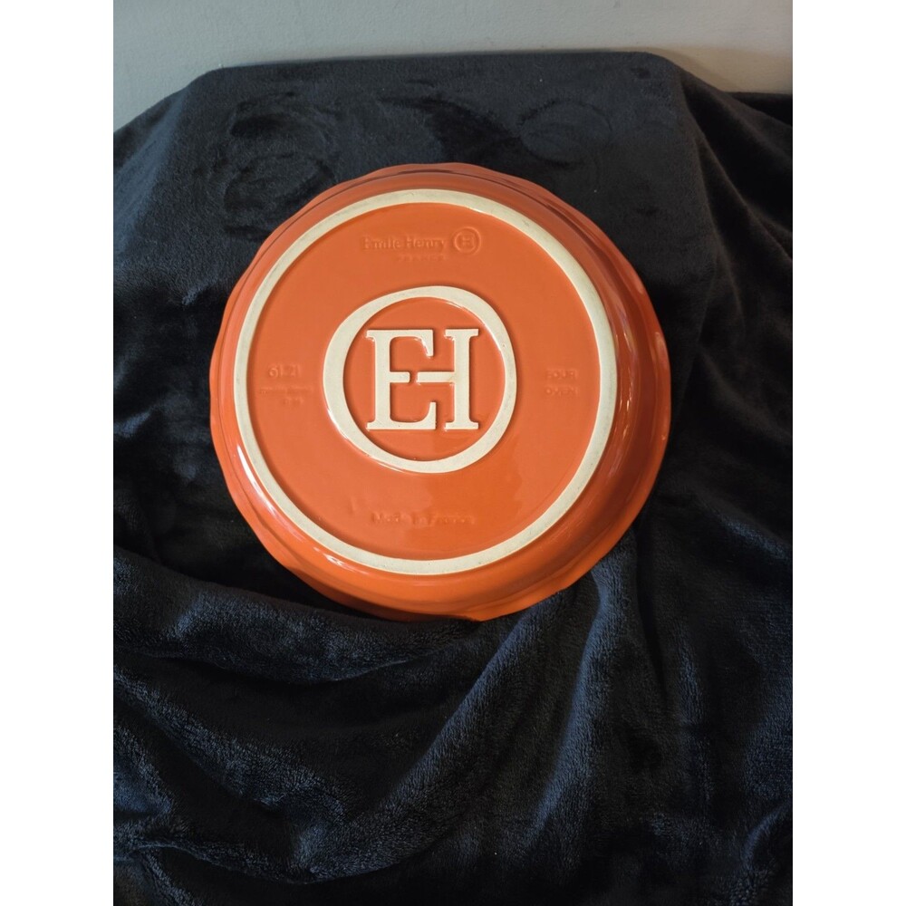 Emile Henry Deep Dish Orange Whitw Ruffled Fluted 10" Pie Plate Made in France